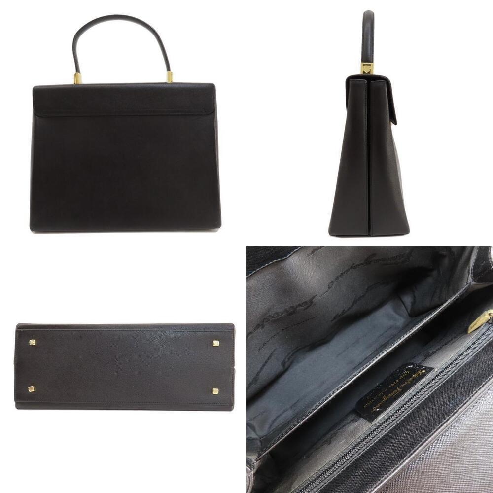 Salvatore Ferragamo Gancini Handbag Calfskin Black
